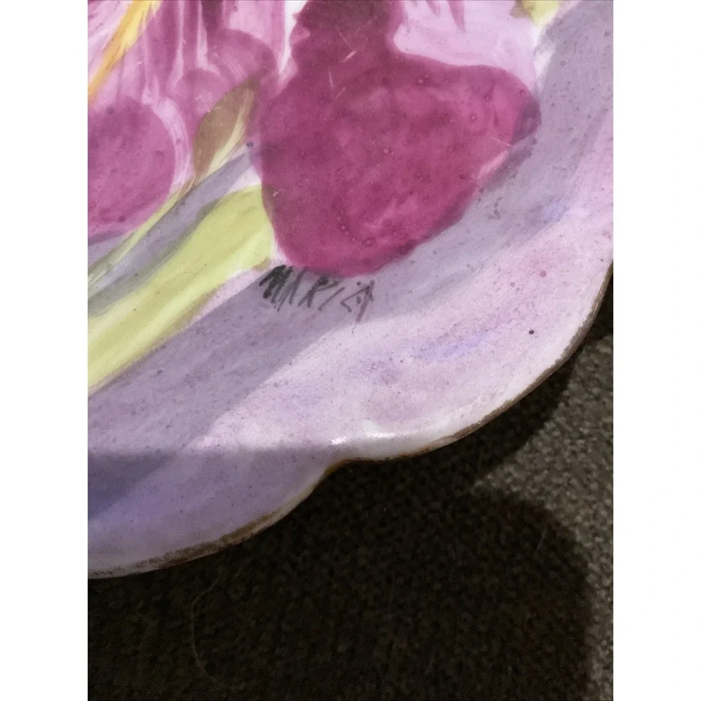 Antique Limoges France Hand Painted Iris Plate Signed Marie Scalloped 8.5